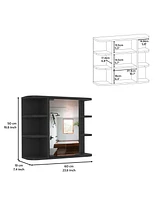 Roma Mirrored Medicine Cabinet, Six External Shelves, Three Interior Shelves, Black