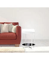 27" White Glass And Iron Round End Table With Shelf