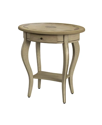 Contemporary Oval End Table with Drawer and Shelf in Manufactured Wood