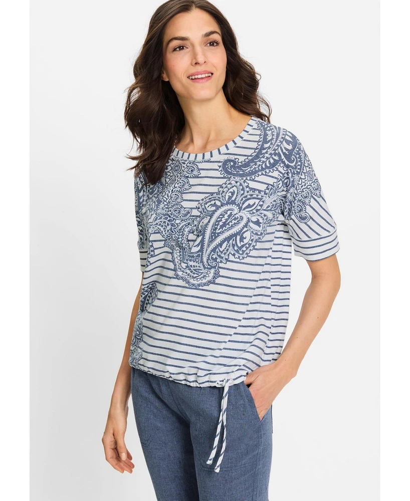 Olsen Women's Paisley Denim and Stripe T-Shirt