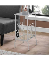 Contemporary Glass and Metal Square End Table with Lower Shelf
