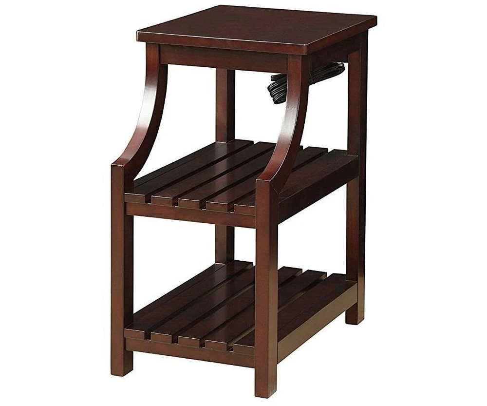 Modern Wooden End Table with Usb Ports and Storage Compartment