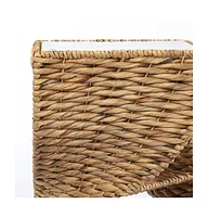 Square End Table with Rattan Swirl Design and Glass Top for Indoor Spaces