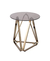 24" Champagne Glass And Iron Round End Table