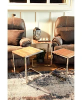 Set of Three Stylish Wood and Metal C Shaped Nesting End Tables