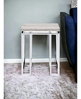 Modern Square End Table – Metal Base with Wood Finish