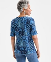 Style & Co Women's Printed Boat-Neck Elbow-Sleeve Top, Exclusively at Macy's