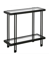Stylish 24-Inch Clear Glass End Table With Metal Base with Lower Display Shelf