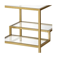 Modern 22" Square End Table – Brass Finish, Clear Glass, and Two Shelves