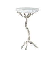 Stylish 22" Marble End Table – Round White Top with Silver Legs for Elegant Decor