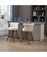 Set of 2 Swivel Bar Stools with Backrest and Footrest Upholstered Counter Height Chairs Solid Wood Legs for Kitchen Island Dining or Home Bar-The