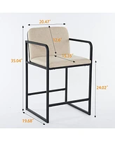 Set of 2 Modern Counter Height Bar Stools with Metal Frame Armrests and Upholstered Cushions for Kitchen Island Dining Room or Home Seating-The Po