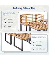 5pcs Patio Acacia Wood Cushioned Chair Ottoman Table Furniture Set Outdoor