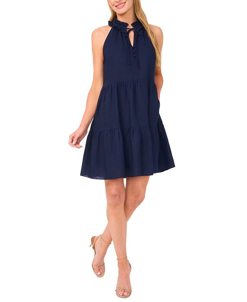 CeCe Women's Ruffle-Neck Sleeveless Tiered Sun Dress
