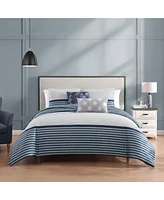 Bebejan Blue Geo Lines Bedding 100% Cotton Sateen 5 Piece King Size Reversible Comforter Set