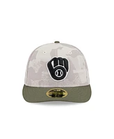 New Era Men's Light Beige/Olive Milwaukee Brewers 2025 Armed Forces Day Low Profile 59FIFTY Fitted Hat