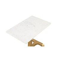Rectangular End Table with Genuine Marble Look Top for Living Room