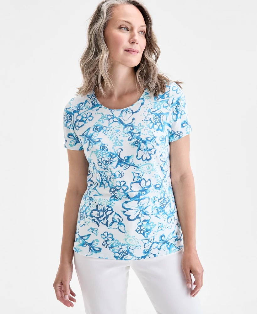 Style & Co Women's Printed Scoop-Neck Short-Sleeve Top, Exclusively at Macy's