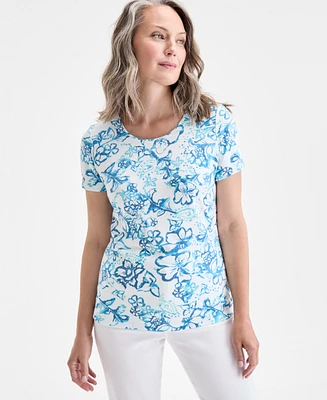 Style & Co Women's Printed Scoop-Neck Short-Sleeve Top, Exclusively at Macy's