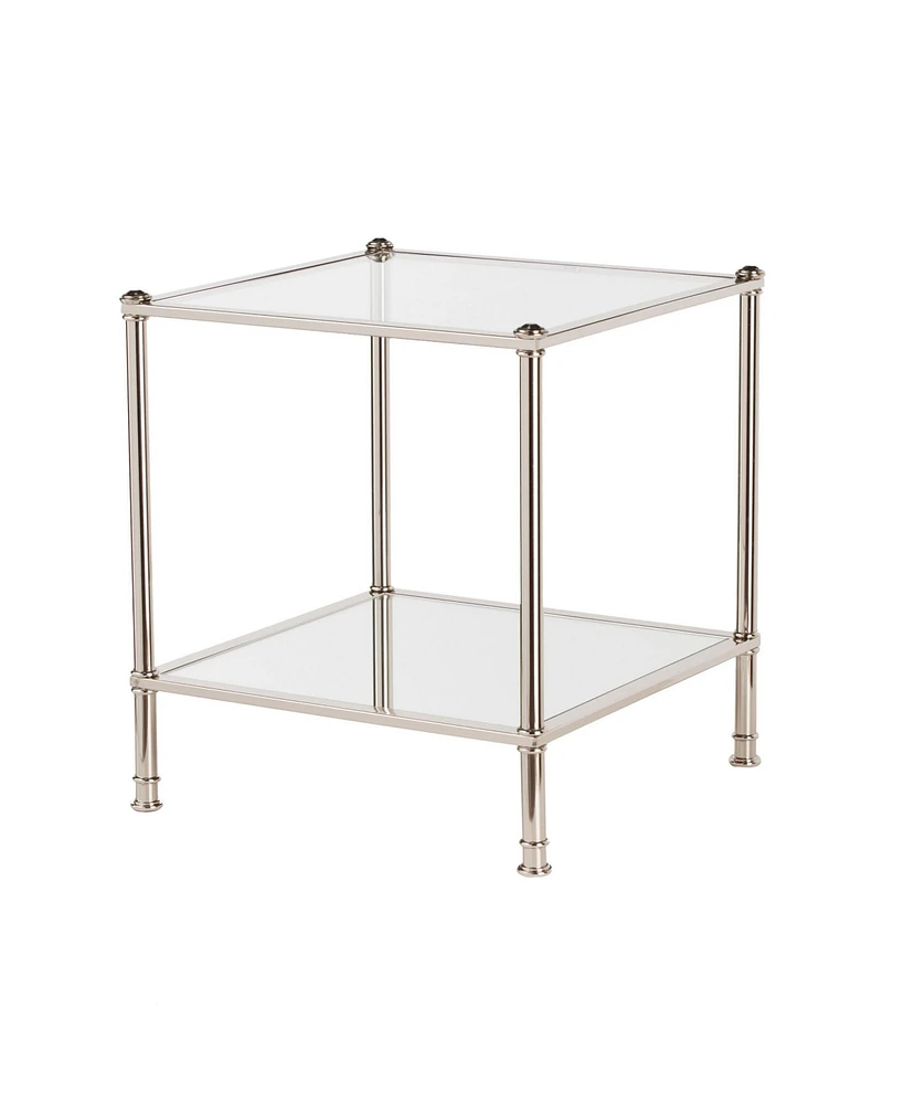 24" Silver Glass And Iron Square Mirrored End Table