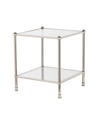 24" Silver Glass And Iron Square Mirrored End Table