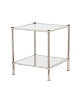 24" Silver Glass And Iron Square Mirrored End Table
