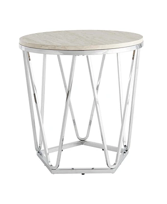 23" Silver Manufactured Wood And Iron Round End Table
