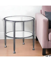 24" Silver And Clear Glass And Distressed Iron Round End Table With Shelf