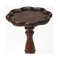 20" Dark Brown And Cherry Wood Floral Top End Table