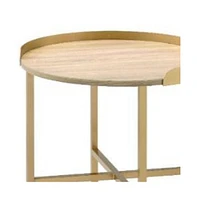 Round End Table with Metal Frame and Wood Top – Modern Industrial Design