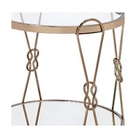 Contemporary Mirrored and Metal Round End Table with Shelving