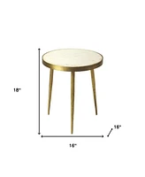18" Gold And White Marble Round End Table