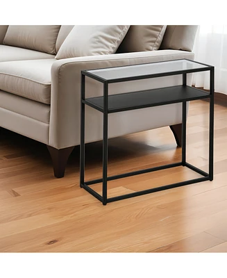 Contemporary Glass and Steel End Table with Storage Shelf – Elegant Home Accent