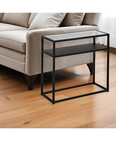 Contemporary Glass and Steel End Table with Storage Shelf – Elegant Home Accent