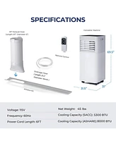 8000 Btu Portable Air Conditioner, 3-in-1 Ac Unit with Dehumidifier, Fan, and 24H Timer, Cools Rooms up to 230 Sq.Ft, Sleep Mode, Adjustable Exhaust