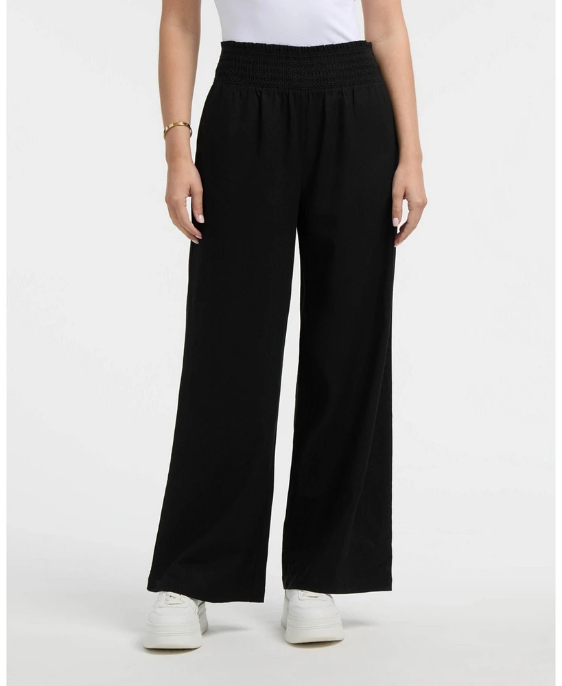 Ellen Tracy Women's Linen Smocked Wide Leg Pant