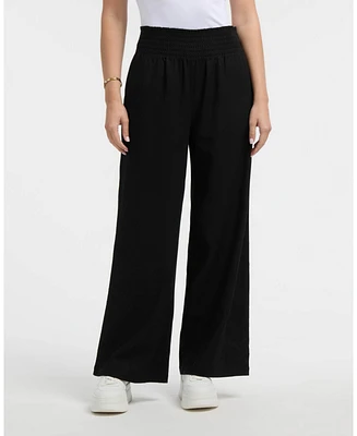Ellen Tracy Women's Linen Smocked Wide Leg Pant