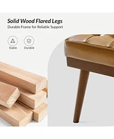 Aurora Modern Genuine Leather Ottoman With Solid Wood Legs
