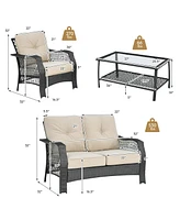 Gymax 4PCS Cushioned Patio Conversation Set Outdoor Rattan Furniture Set