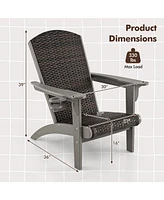 Gymax Set of 2 Adirondack Chair w/ Rattan Padded Seat & Back Wide Hidden Cupholder Patio