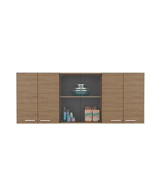 Oceana 150 Wall Cabinet with Four Doors, Two Internal Shelves, Internal Plate and Glass Organizer, Two Storage Shelves with Two Glass Doors, Natural O
