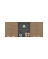 Oceana 150 Wall Cabinet with Four Doors, Two Internal Shelves, Internal Plate and Glass Organizer, Two Storage Shelves with Two Glass Doors, Natural O