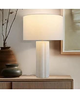 Becca Led Geometric Pillar Table Lamp with Cream Fabric Shade, Bulb Included (24")