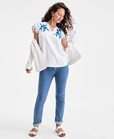Style & Co Women's Cotton Embroidered Flutter-Sleeve Top, Exclusively at Macy's