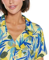 Belldini Women's Tropical Tie Front Knit Top