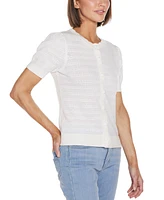 Belldini Women's Pointelle Scalloped Placket Cardigan Sweater