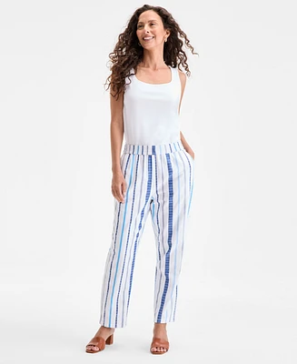 Style & Co Women's Cotton Striped Pull-On Tapered Pants, Exclusively at Macy's