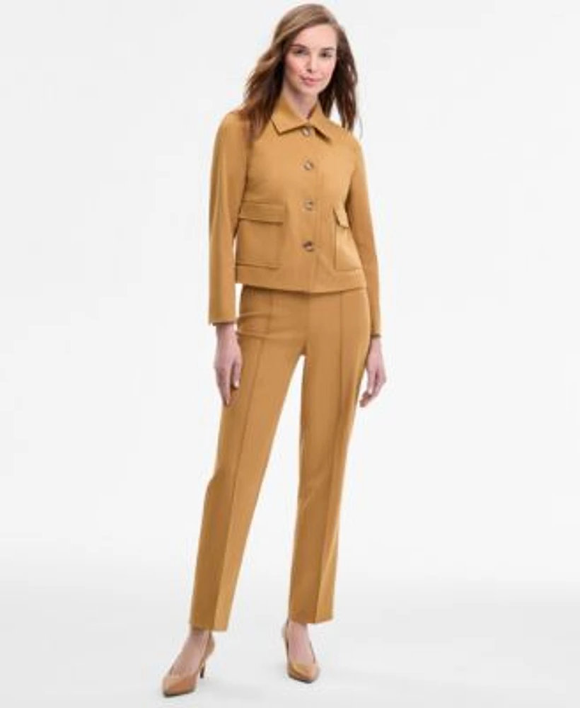 Anne Klein Womens Four Button Patch Pocket Jacket Pull On Pintuck Pants