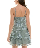 Bcx Juniors' Tiered Fit & Flare Flocked Mesh Dress