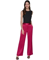 Karl Lagerfeld Paris Women's Mid-Rise Wide-Leg Satin Pants